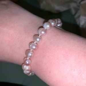 Light Pale Pink Pearl Threaded Bracelet with Gold Clasp